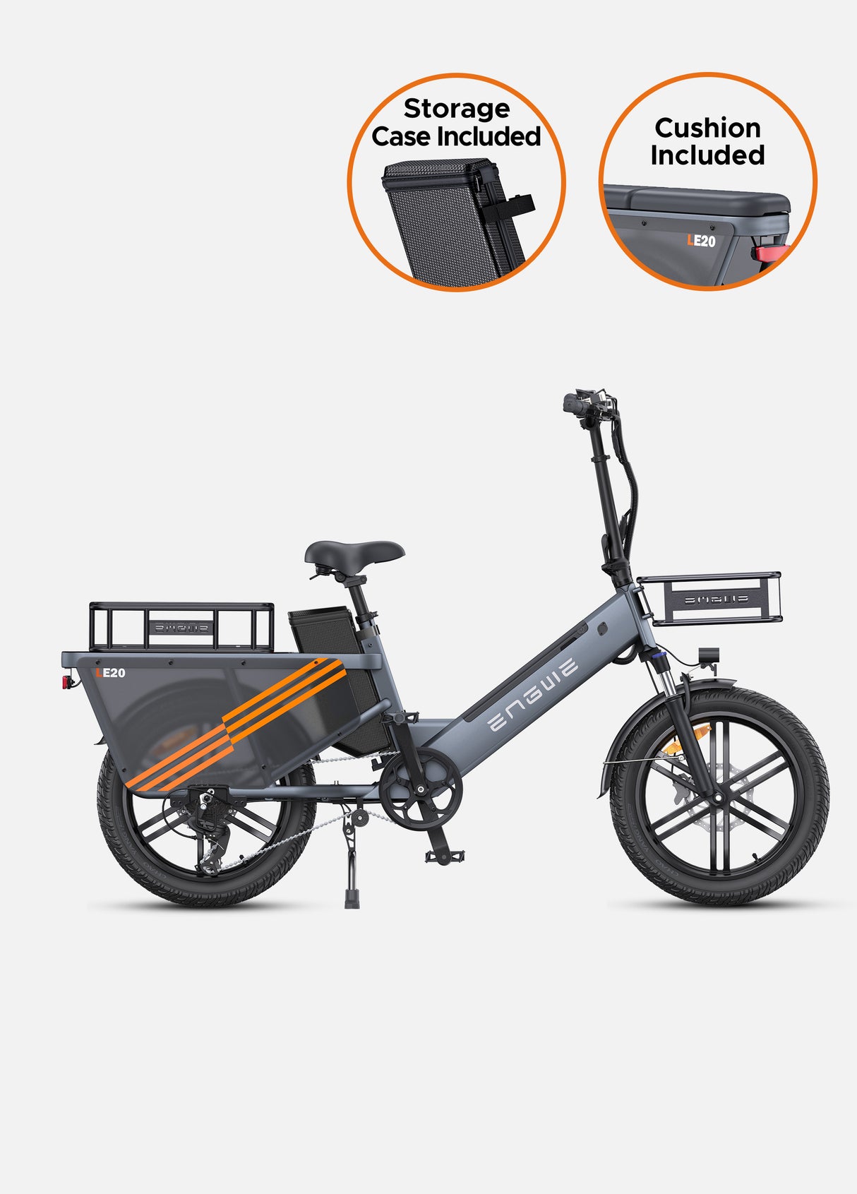 Storage case and cushion are included except the ongtail cargo bike engwe le20