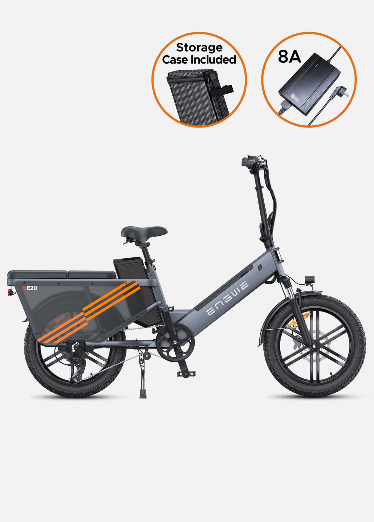 Storage case and 8A fast charger are included except the electric delivery bike ENGWE LE20