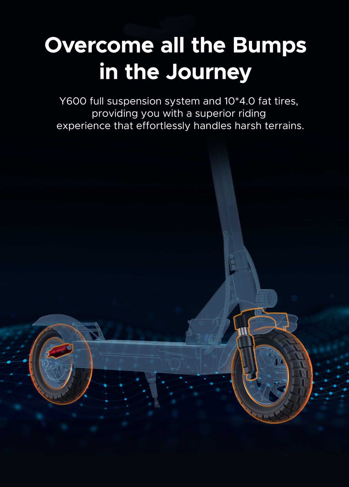 full suspension and fat tires of engwwe y600