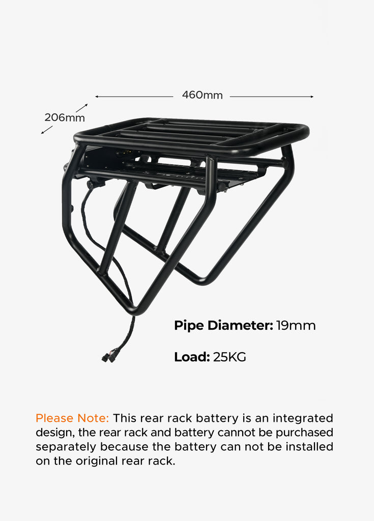 the size of engwe rear rack battery for engine pro and engine x electric bikes