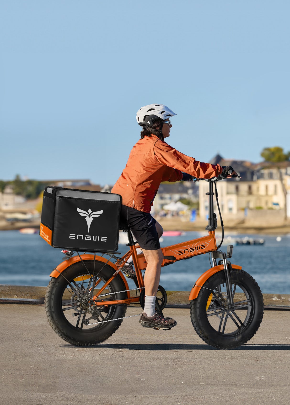 a woman riding ENGWE EP-2 Pro foldable electric bike